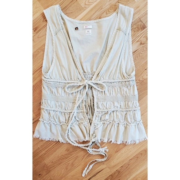 Free People Jackets & Blazers - RARE Free People Tan Ruched Frayed Tie Front Vest Medium